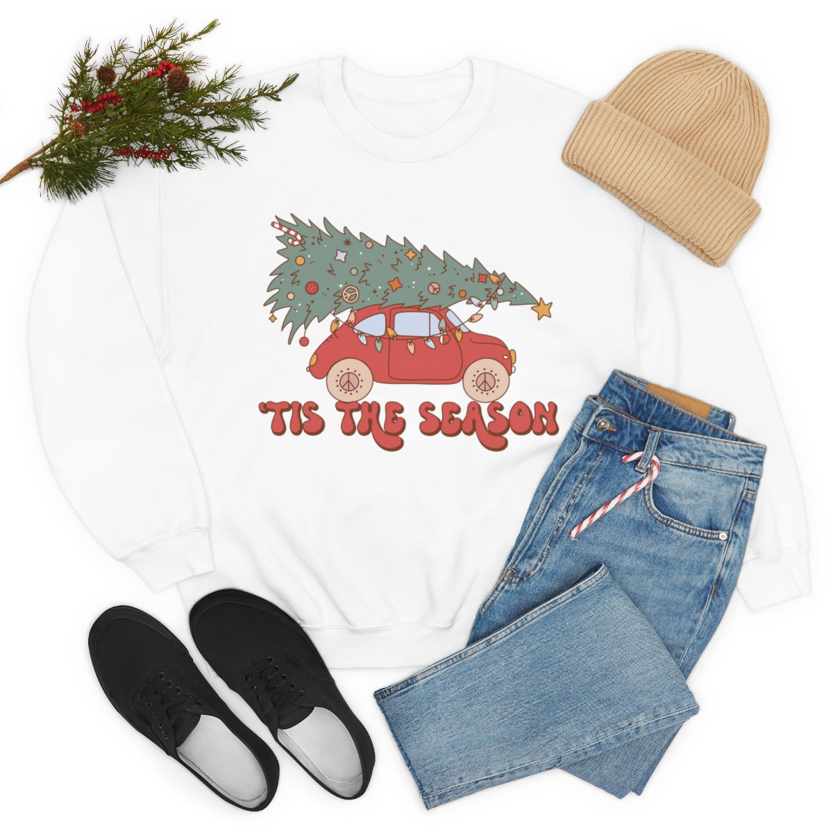 Tis the Season Groovy VW Bug Christmas Xmas Holiday Sweatshirt