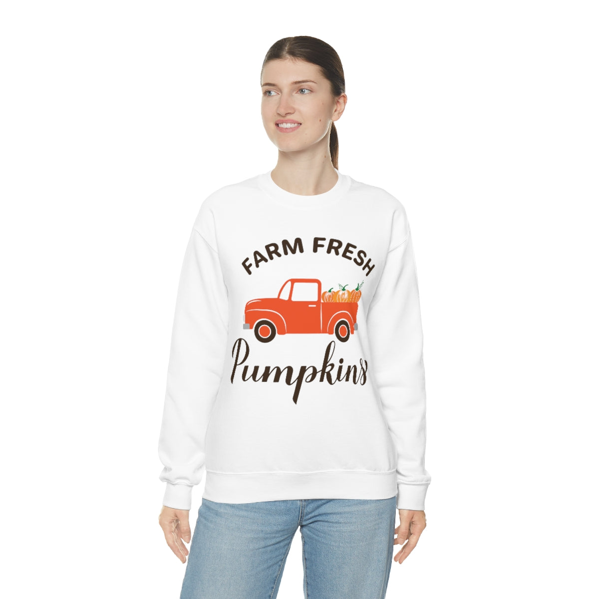 Farm Fresh Pumpkin Sweatshirt, Halloween Crewneck Sweatshirt, Halloween Sweater, Spooky Season, Fall Theme on Unisex Heavy Blend™ Crewneck Sweatshirt