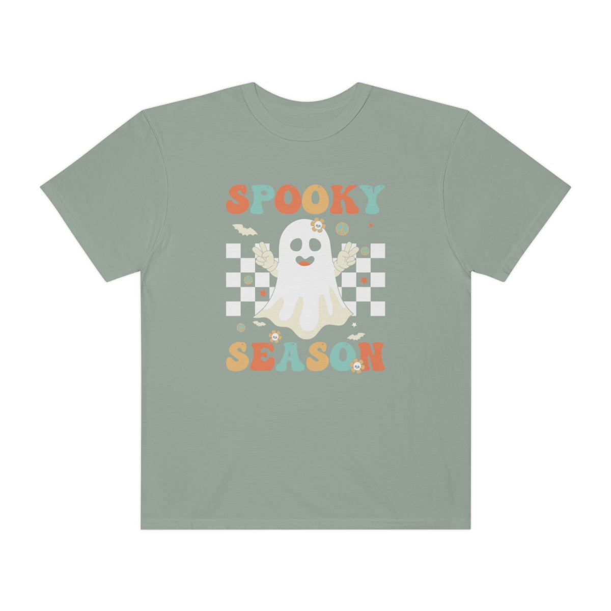 Spooky Season Halloween with Checkerboard Cute Retro Design, Halloween Tshirt, Funny Tshirt Design on Unisex Garment-Dyed T-shirt