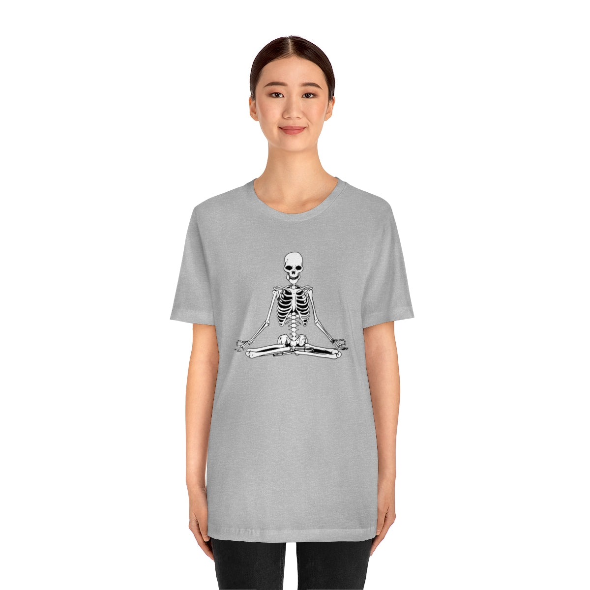 Meditating Yoga Skeleton TShirt, Funny Shirt, Namaste Skeleton, Halloween Lover Gift on Unisex Jersey Short Sleeve Tee