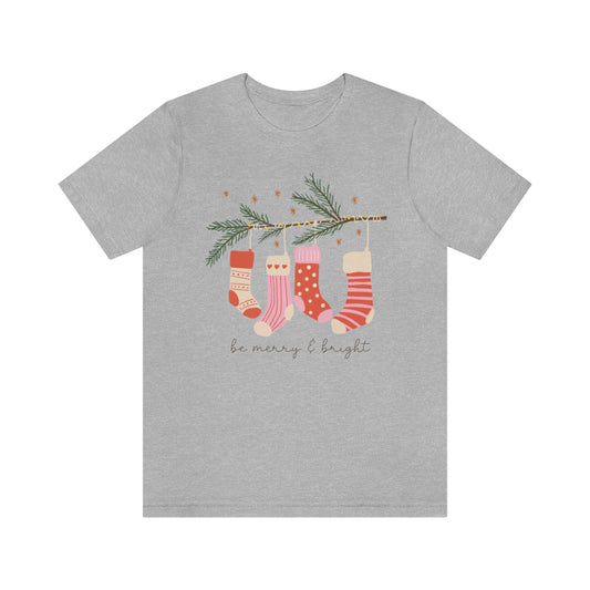 Be Merry & Bright Stockings Christmas Tshirt