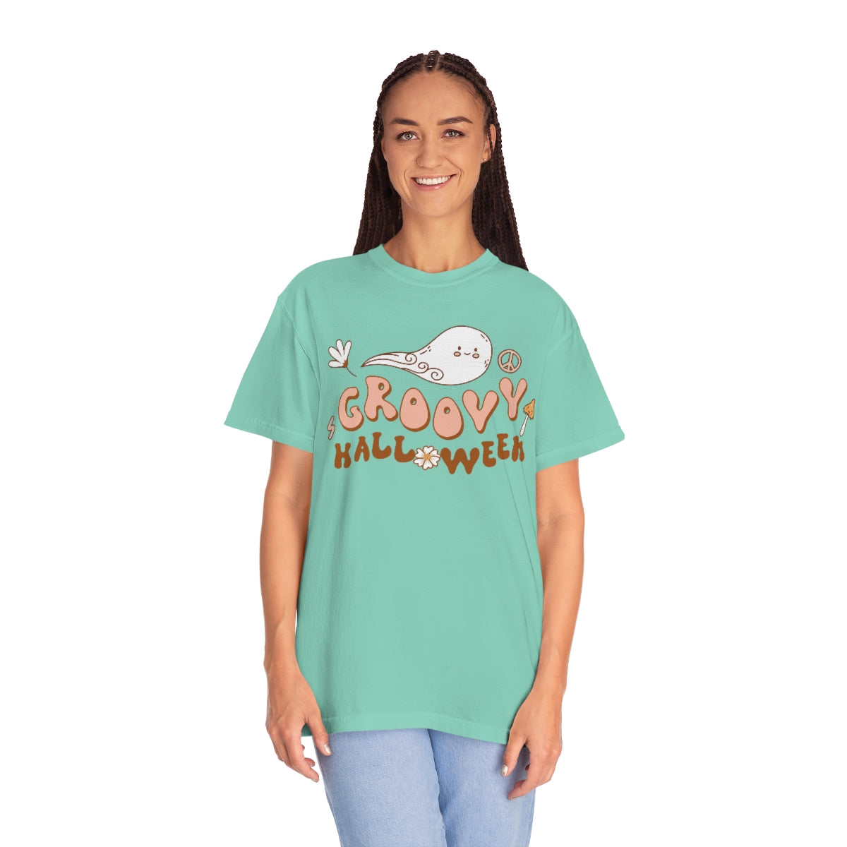 Happy Groovy Halloween Cute Retro Lettering Design, Halloween Tshirt, Funny Tshirt Design on Unisex Garment-Dyed T-shirt