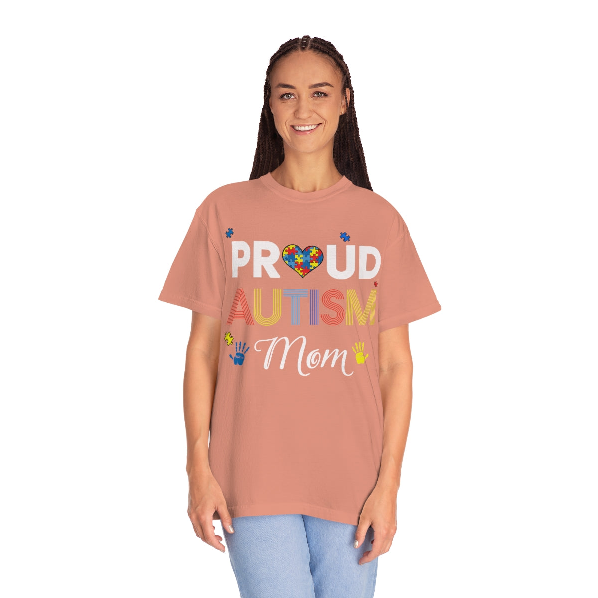 Proud Autism Mom with Hands Puzzle Pieces Autism Awareness Tshirt