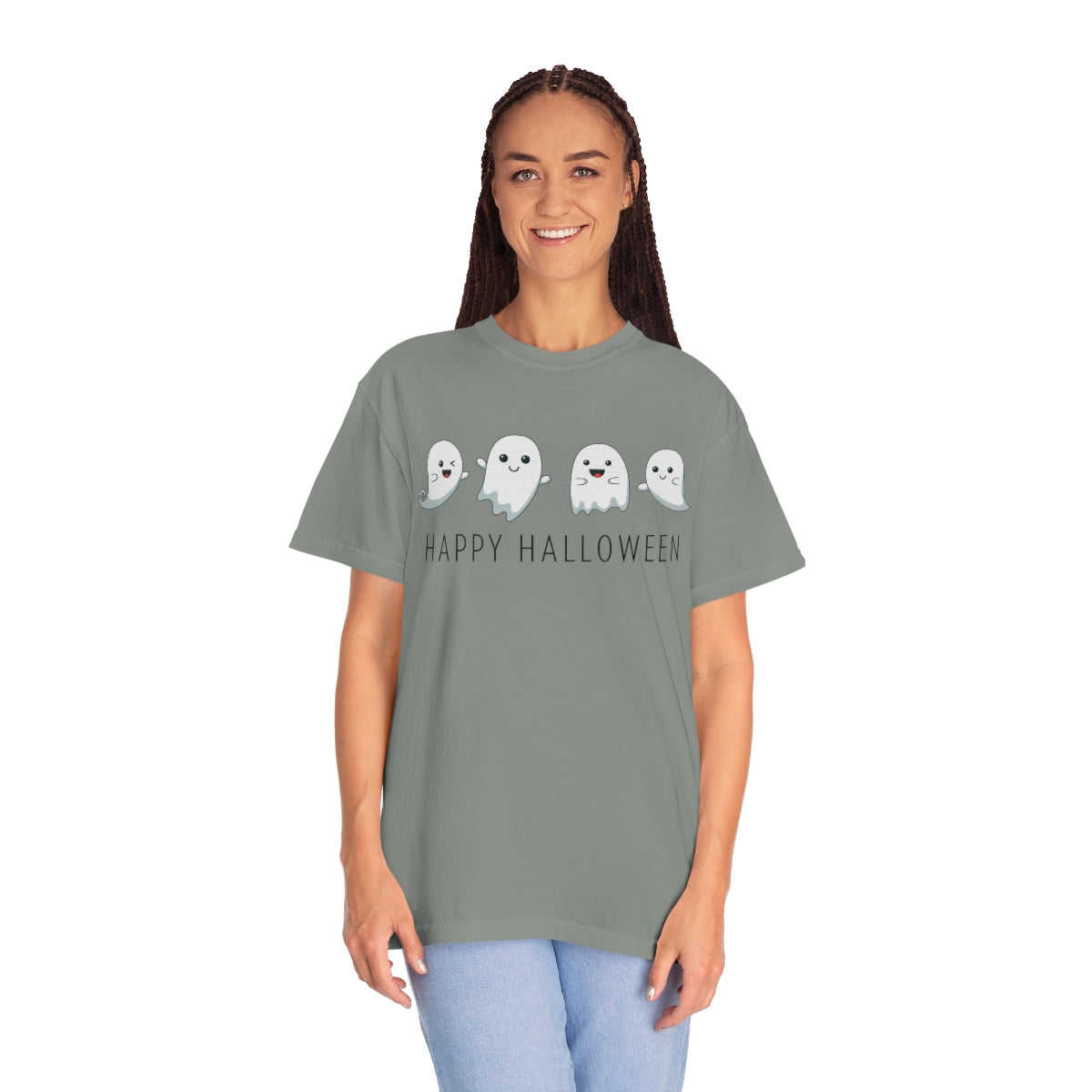 Happy Halloween Cute Ghost Tshirt Design on Unisex Garment-Dyed T-shirt