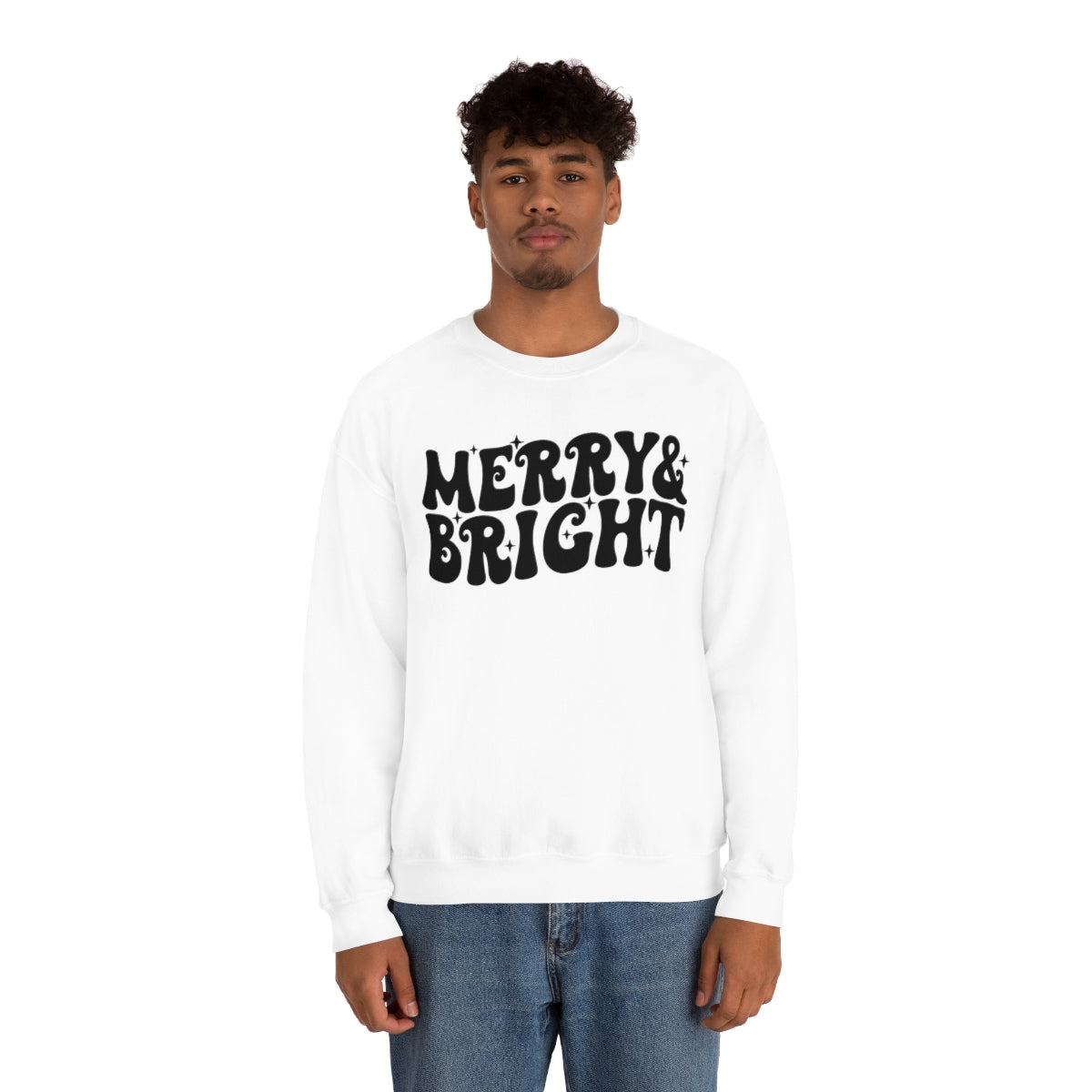 Merry and Bright Retro Lettering Design on Unisex Heavy Blend™ Crewneck Sweatshirt