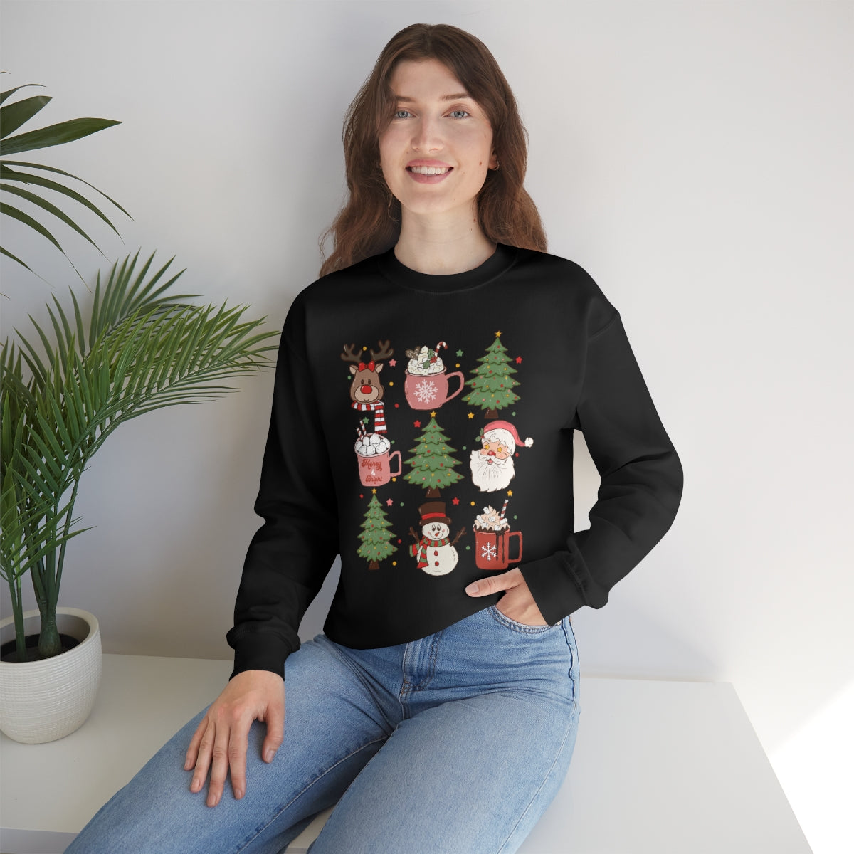 Cute Snowman Santa Reindeer Christmas Xmas Holiday Sweatshirt