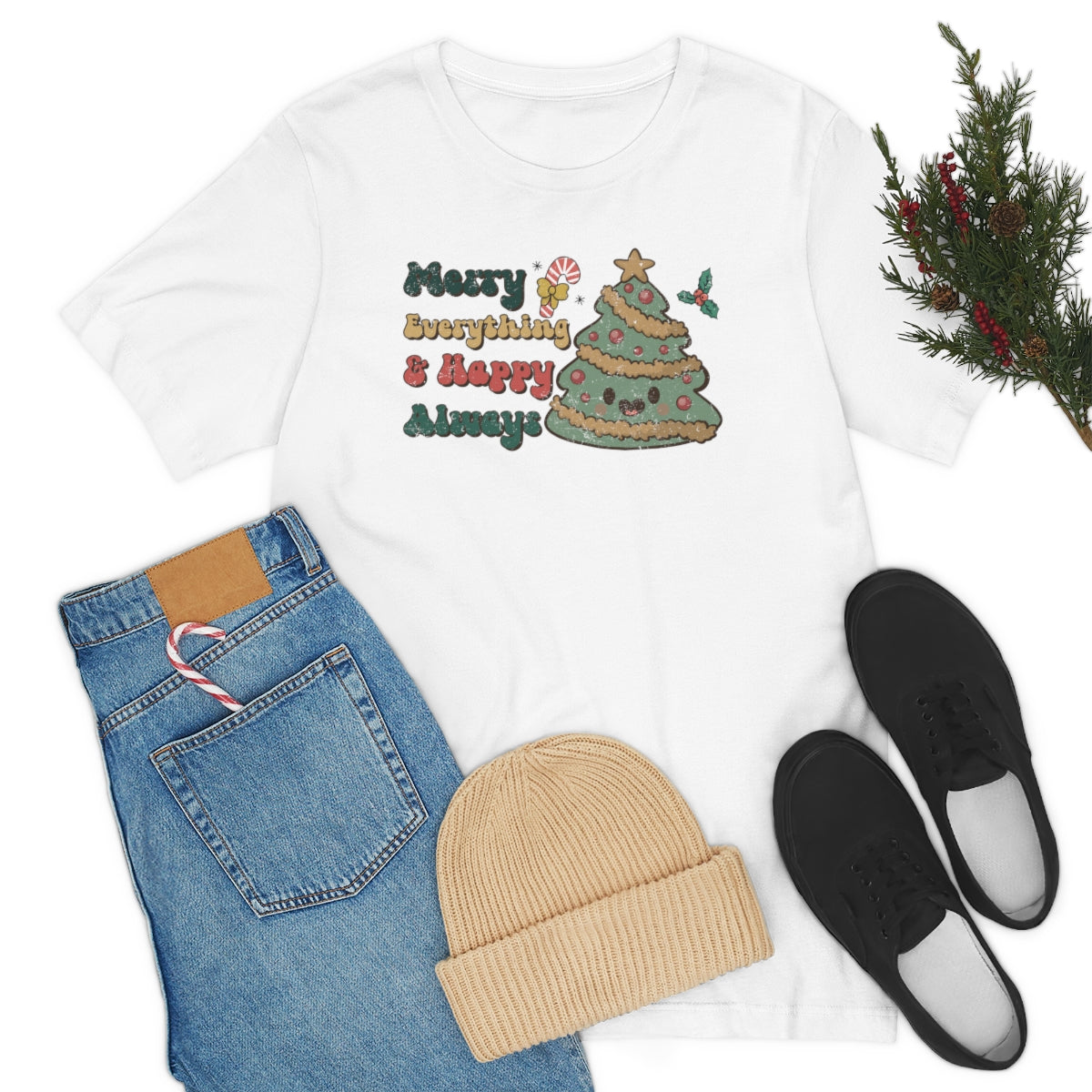 Merry Everything Tree Retro Christmas Tshirt