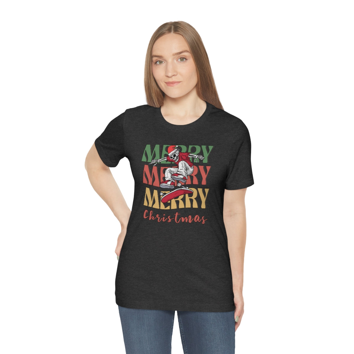 Merry Christmas Skeleton Skateboarding Retro Christmas Tshirt