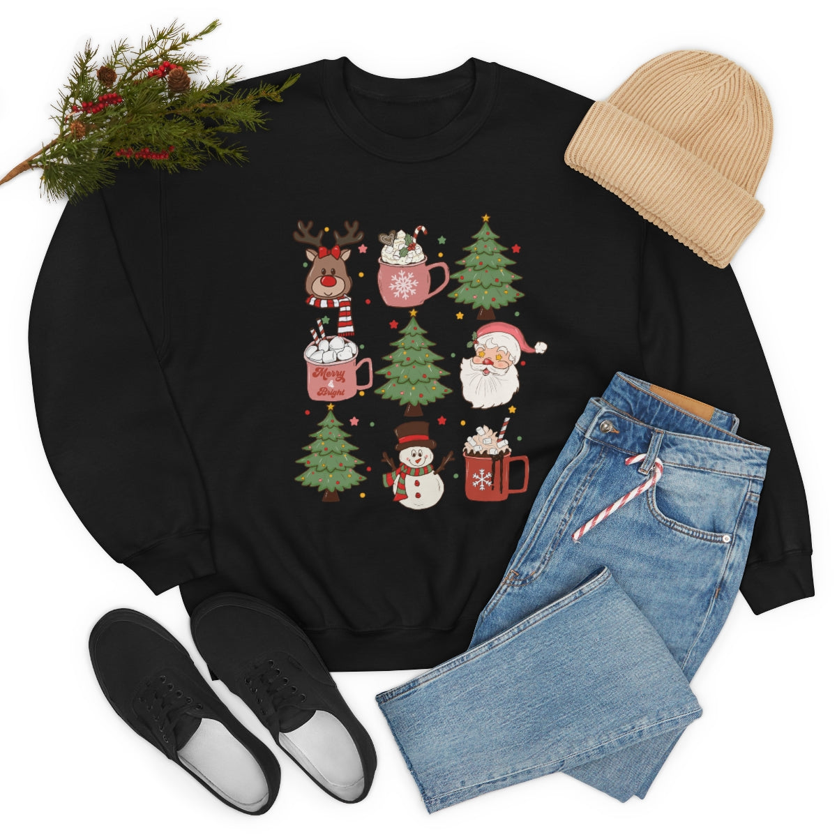 Cute Snowman Santa Reindeer Christmas Xmas Holiday Sweatshirt