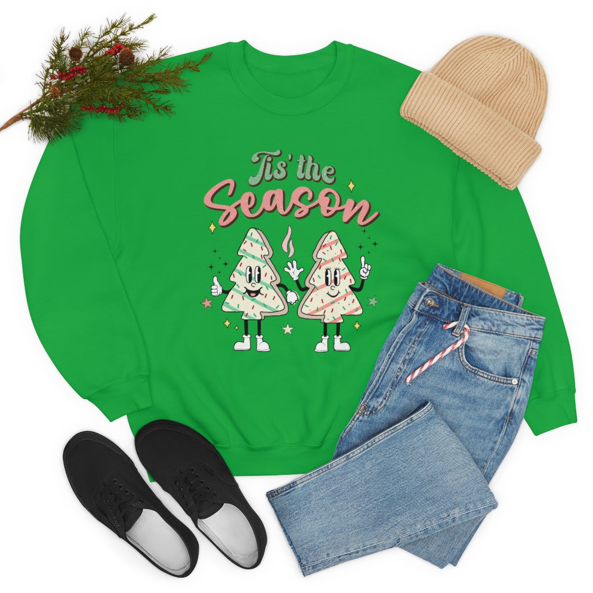 Tis the Season Cute Retro Vintage Tree & Treat Christmas Sweatshirt