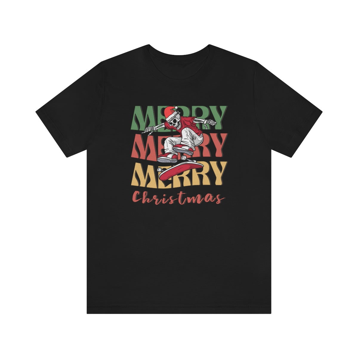 Merry Christmas Skeleton Skateboarding Retro Christmas Tshirt