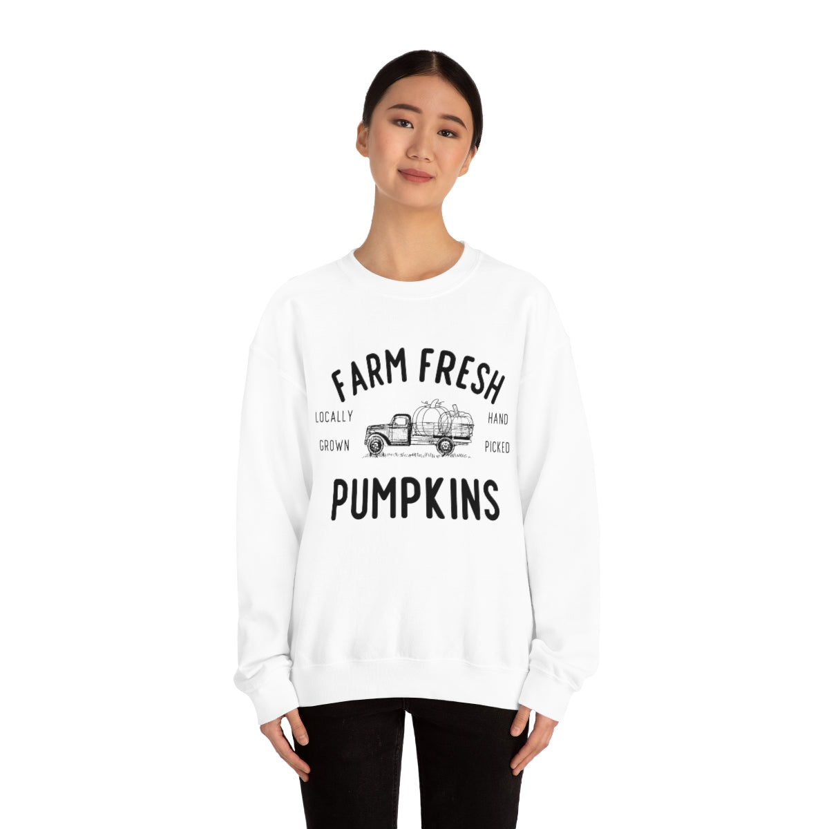 Farm Fresh Pumpkin Sweatshirt, Halloween Crewneck Sweatshirt, Halloween Sweater, Spooky Season, Fall Theme on Unisex Heavy Blend™ Crewneck Sweatshirt