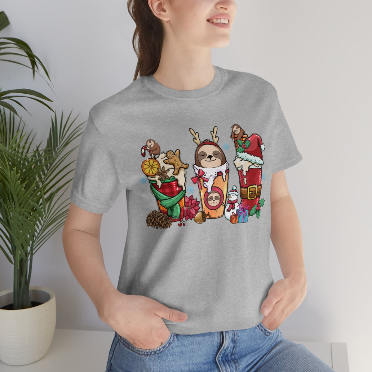 Cute Sloth Christmas Coffee Cup Xmas Tshirt