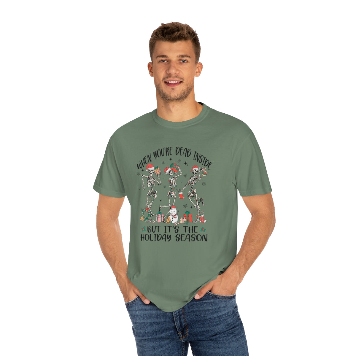 When You're Dead Inside but it's the Holiday Season Skeletons Funny Christmas Tshirt