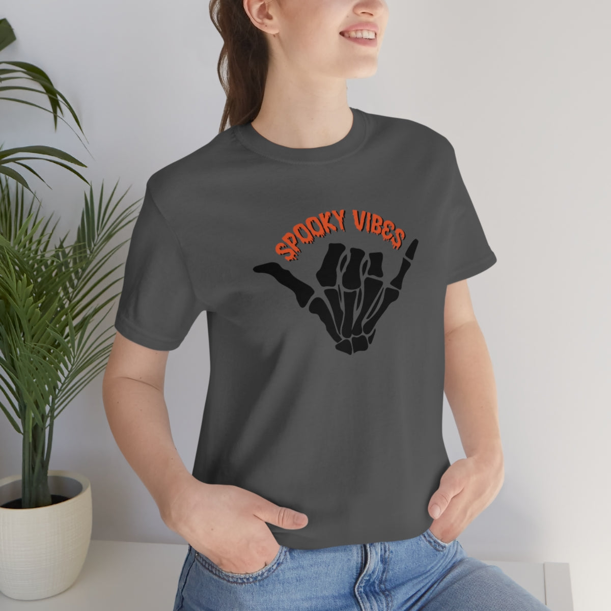 Spooky Vibes Sign Language Cool Halloween Tshirt, Funny TShirt Design on Unisex Jersey Short Sleeve Tee