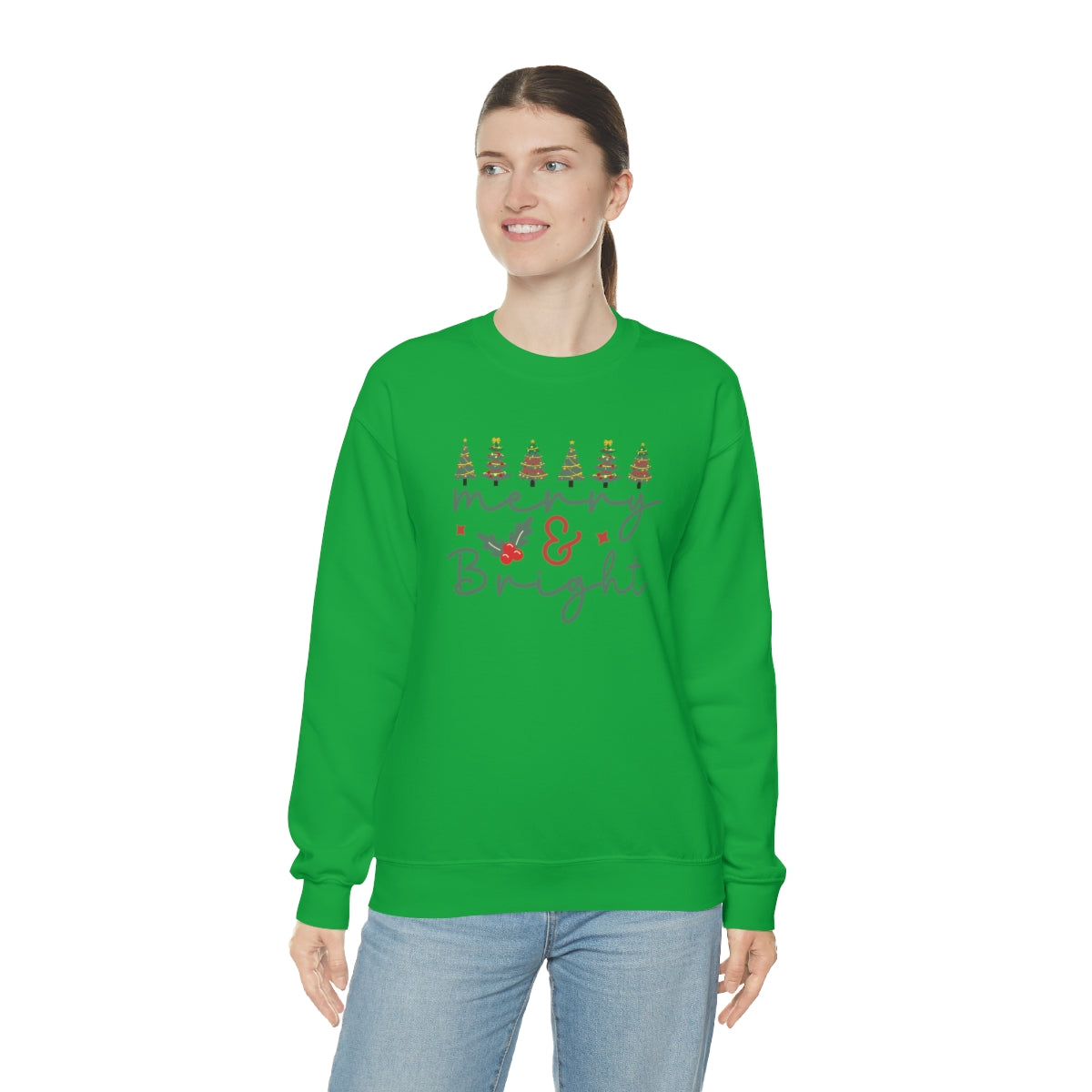 Cute Merry & Bright Christmas Trees Lights Xmas Holiday Sweatshirt