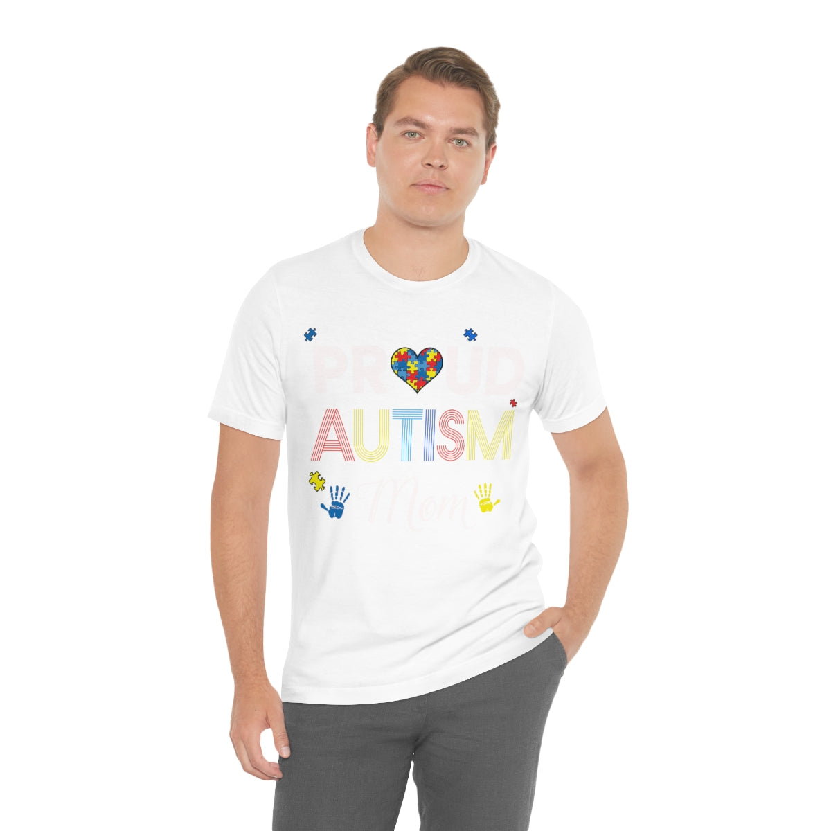 Proud Autism Mom with Handprints Puzzle Pieces Tshirt