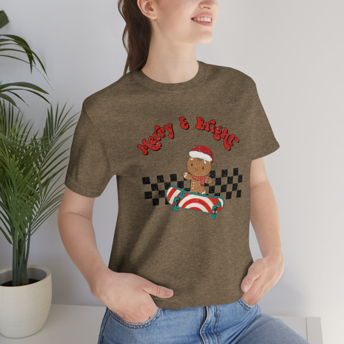 Merry & Bright Skating Gingerbread Christmas Tshirt