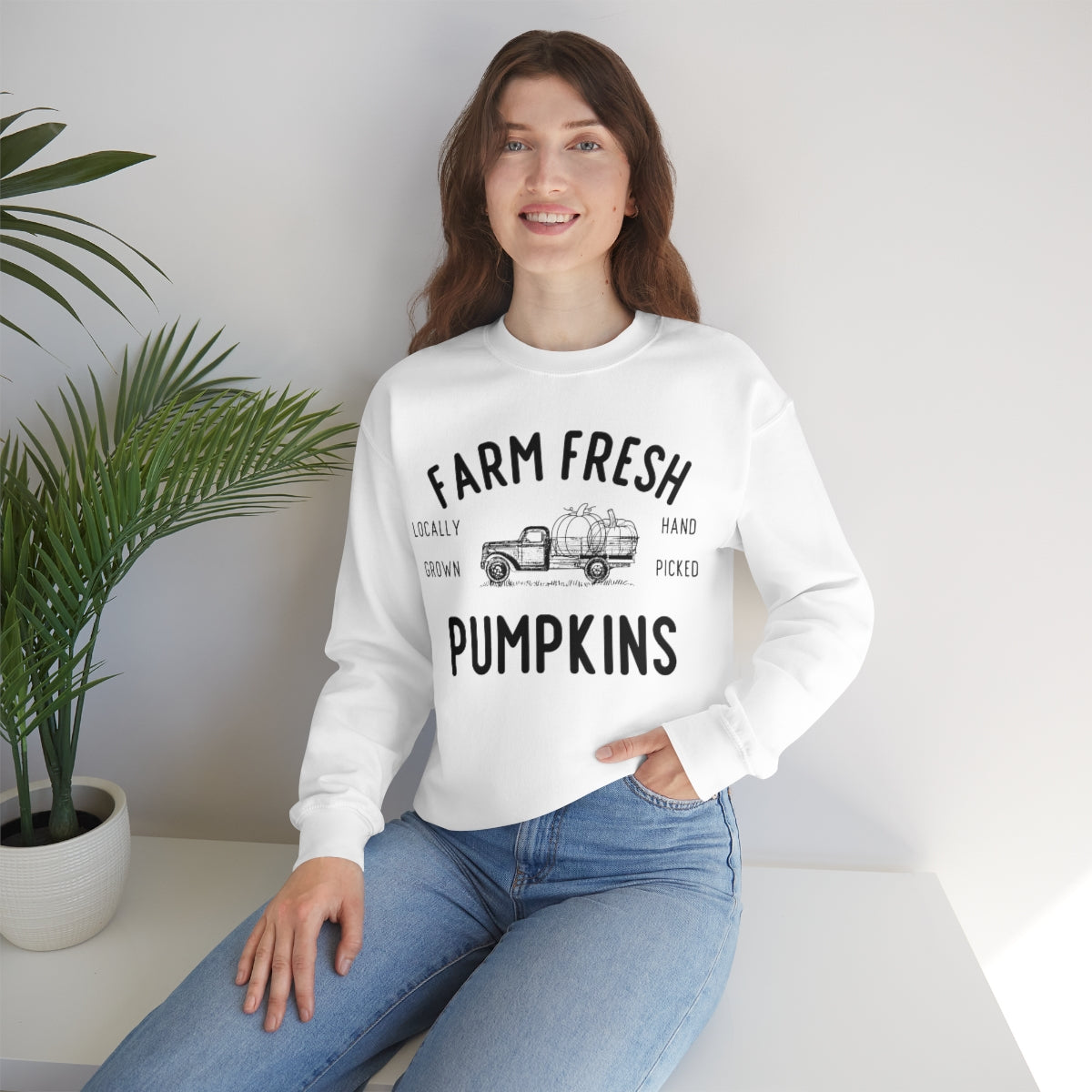 Farm Fresh Pumpkin Sweatshirt, Halloween Crewneck Sweatshirt, Halloween Sweater, Spooky Season, Fall Theme on Unisex Heavy Blend™ Crewneck Sweatshirt