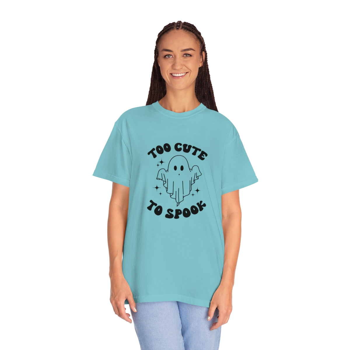 Too Cute to Spook Ghost Halloween Tshirt Design on Unisex Garment-Dyed T-shirt