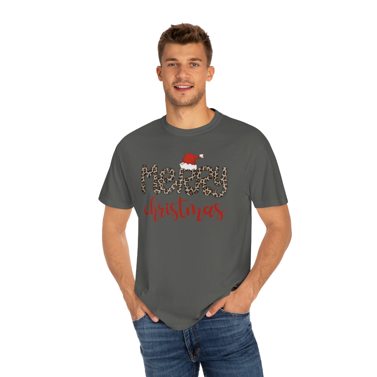 Merry Christmas Leopard Santa Hat Christmas Tshirt