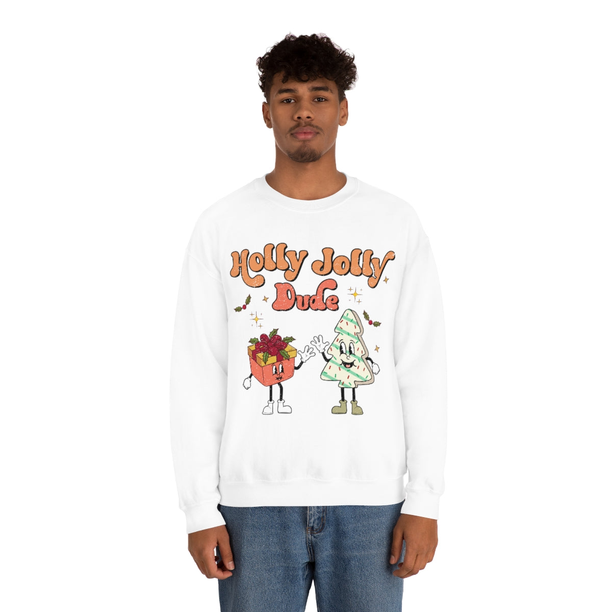 Holly Jolly Dude Groovy Retro Vintage Style Christmas Xmas Holiday Sweatshirt