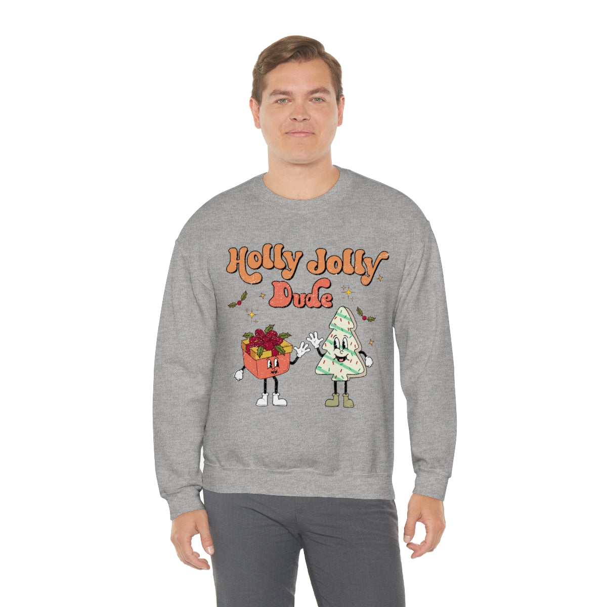 Holly Jolly Dude Groovy Retro Vintage Style Christmas Xmas Holiday Sweatshirt