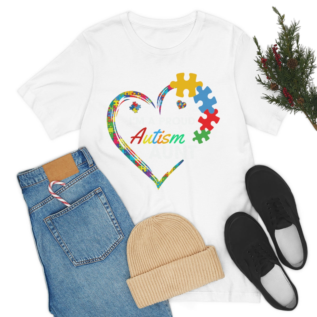 Proud Autism Aunt Heart Puzzle Pieces Tshirt