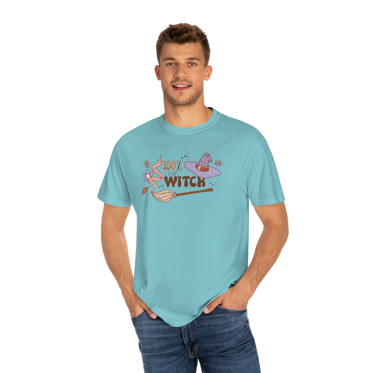 100% that Witch Cute Retro Lettering Design, Halloween Tshirt, Funny Tshirt Design on Unisex Garment-Dyed T-shirt