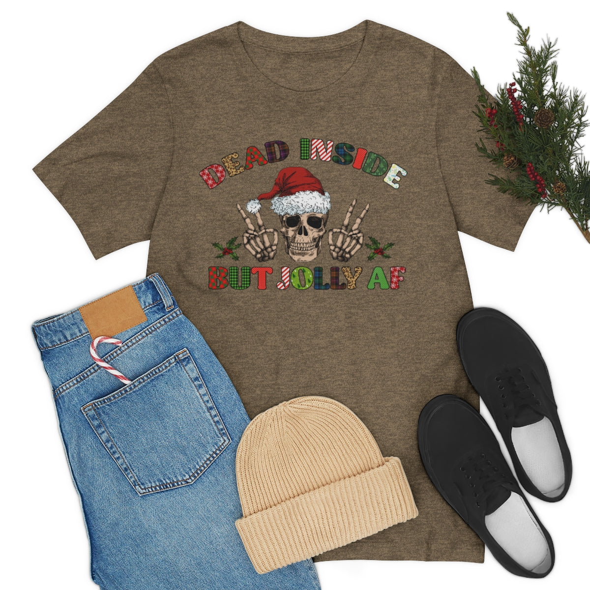 Dead but Jolly AF Skeleton Spooky Christmas Tshirt