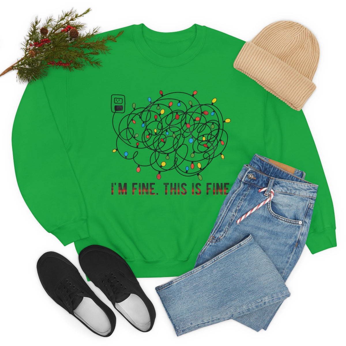 It's Fine, This is Fine Christmas Lights Sweatshirt