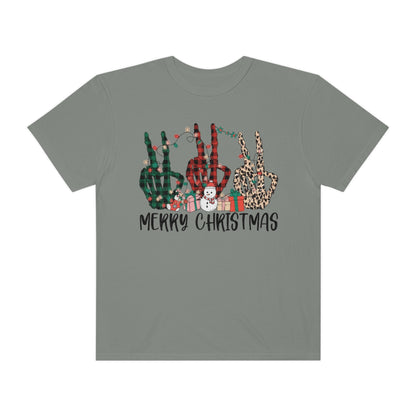 Triple Peace Sign Skeleton Merry Christmas Holiday Tshirt