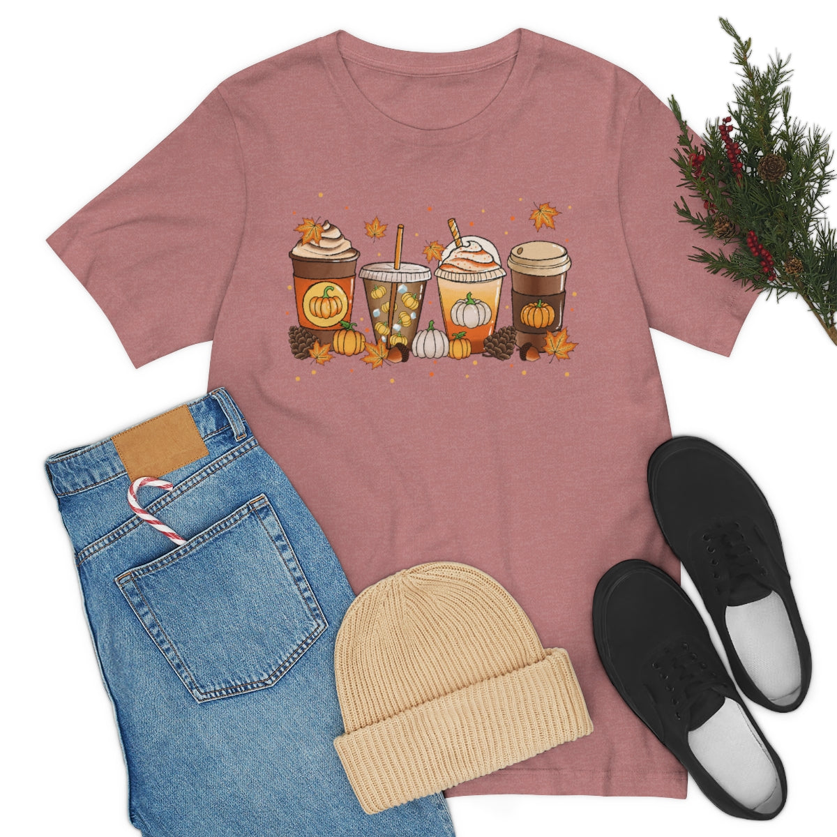 Fall Coffee Shirt Pumpkin Spice Coffee Design Short Sleeve Tshirt