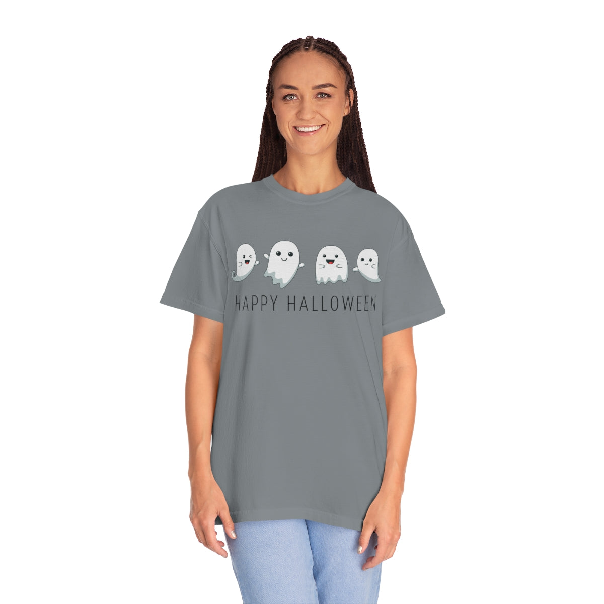 Happy Halloween Cute Ghost Tshirt Design on Unisex Garment-Dyed T-shirt