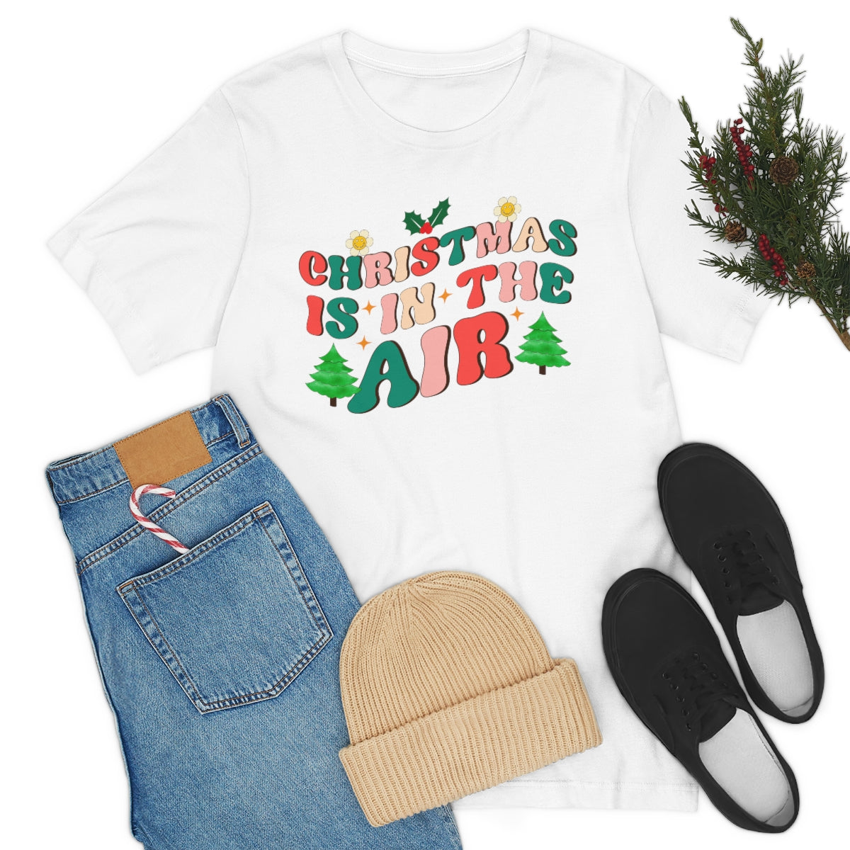 Retro Christmas is in the Air Cute Xmas Trees Holiday Tshirt