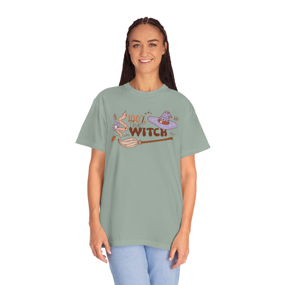 100% that Witch Cute Retro Lettering Design, Halloween Tshirt, Funny Tshirt Design on Unisex Garment-Dyed T-shirt