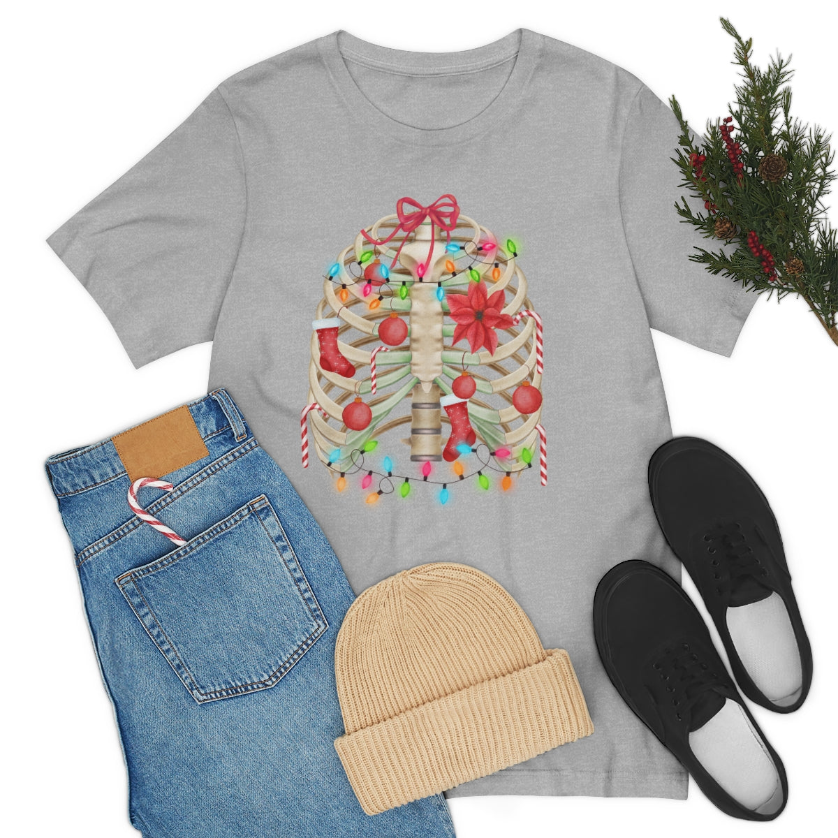 Skeleton Ribcage with Christmas Lights Tshirt