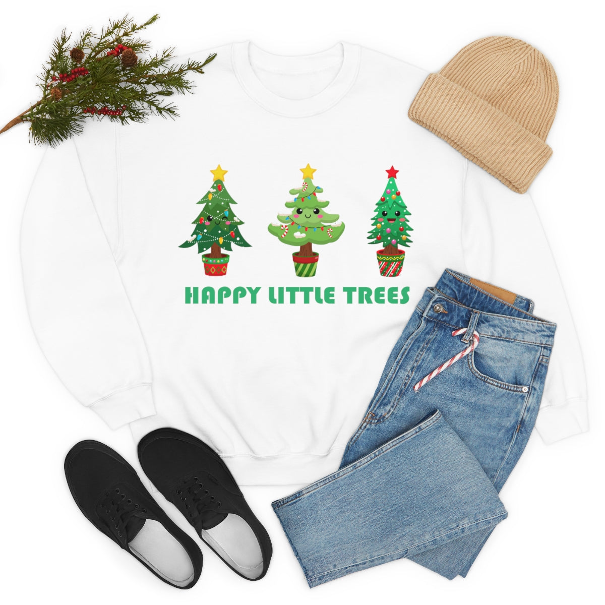 Cute Happy Little Christmas Xmas Trees Sweatshirt