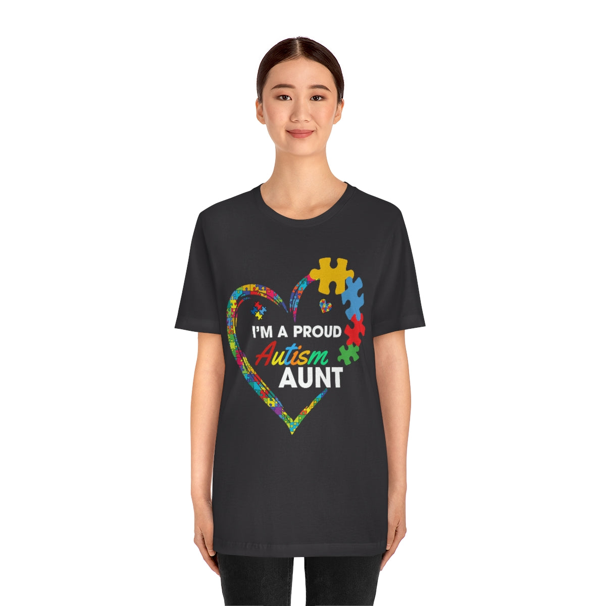 Proud Autism Aunt Heart Puzzle Pieces Tshirt