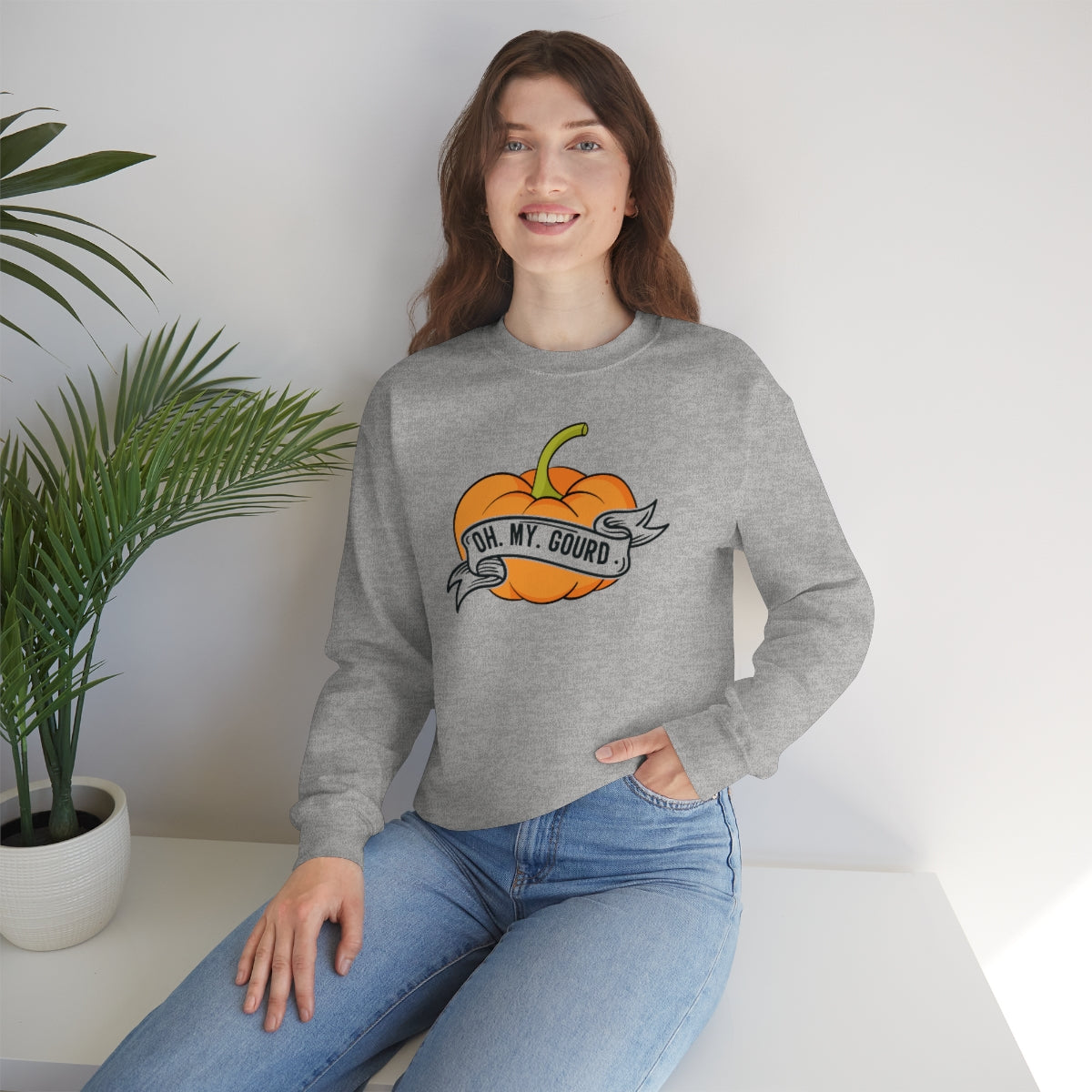 Oh My Gourd! Thanksgiving Pumpkin Sweatshirt Design on Unisex Heavy Blend™ Crewneck Sweatshirt