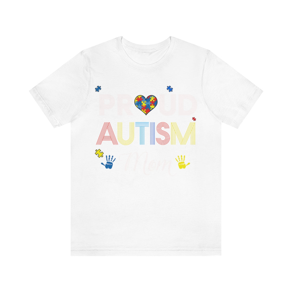 Proud Autism Mom with Handprints Puzzle Pieces Tshirt