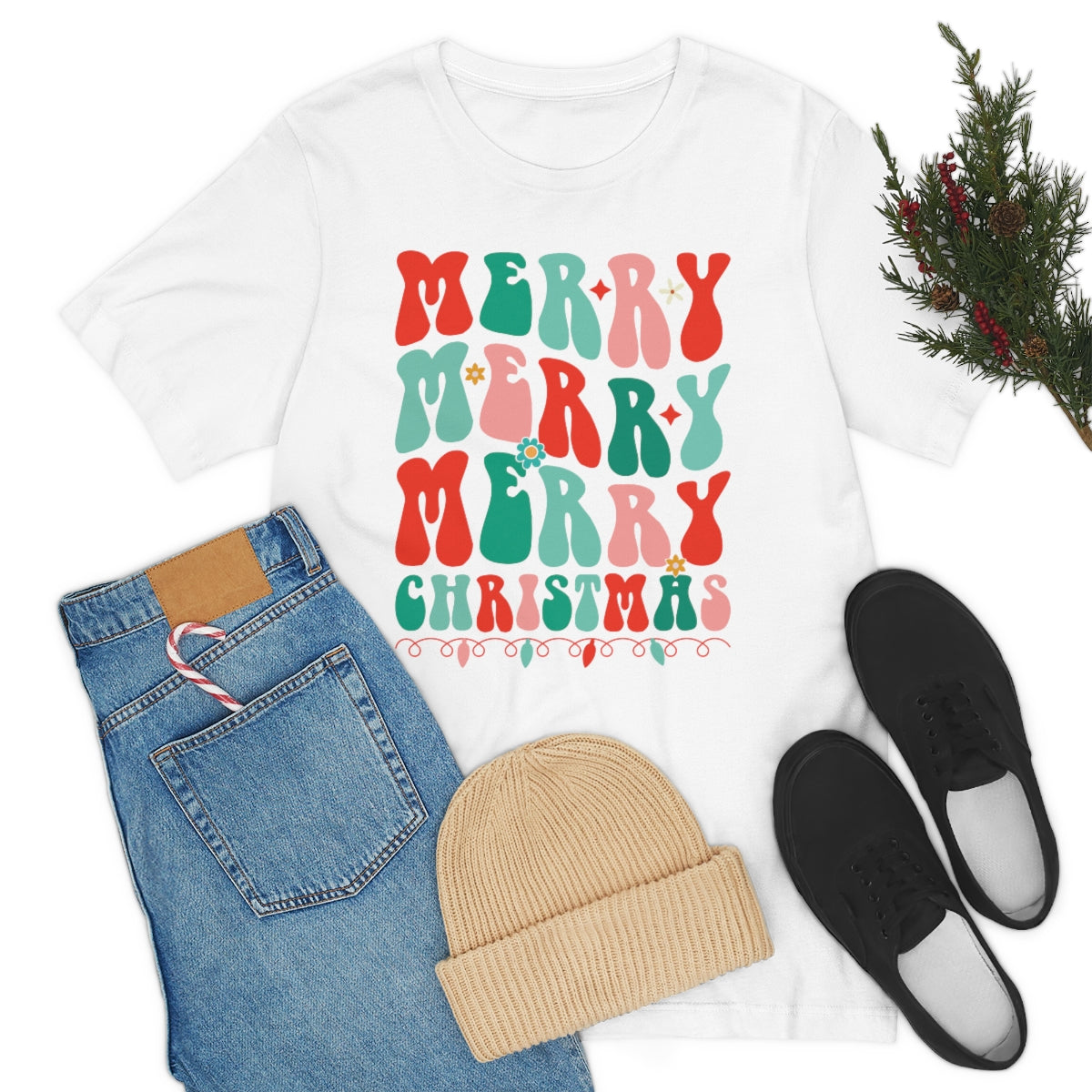 Retro Merry Merry Merry Christmas Xmas Holiday Tshirt