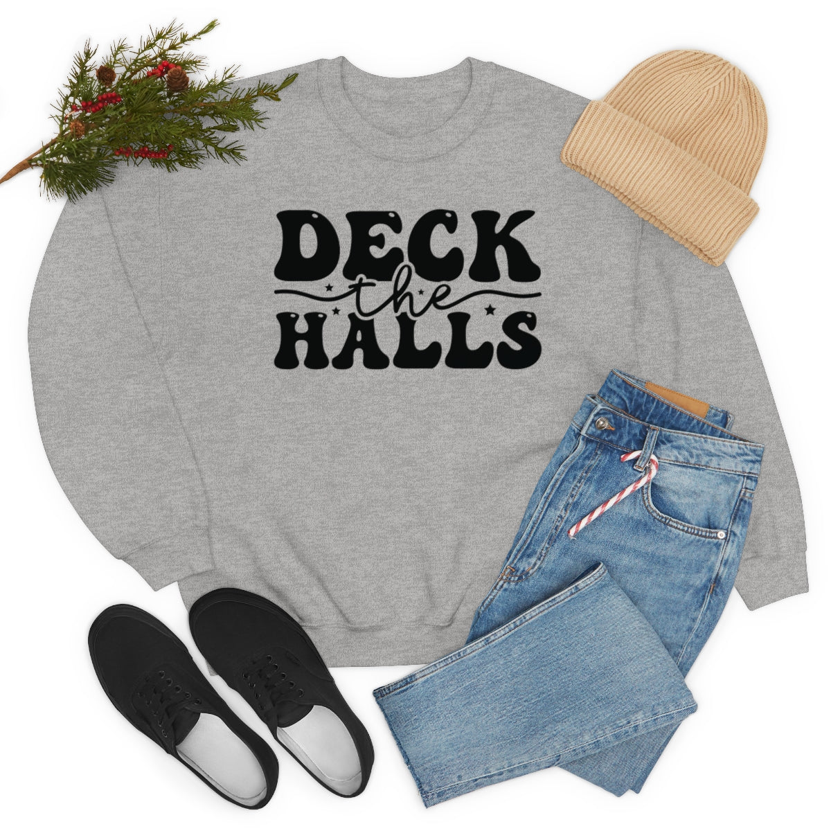 Deck the Halls Retro Lettering Christmas Sweatshirt