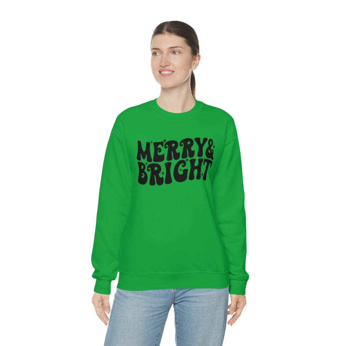 Merry and Bright Retro Lettering Design on Unisex Heavy Blend™ Crewneck Sweatshirt