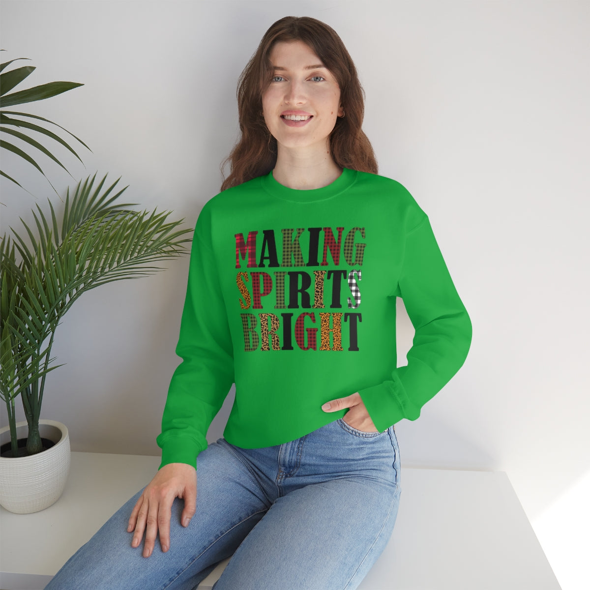 Making Spirits Bright Plaid Lettering Christmas Sweatshirt