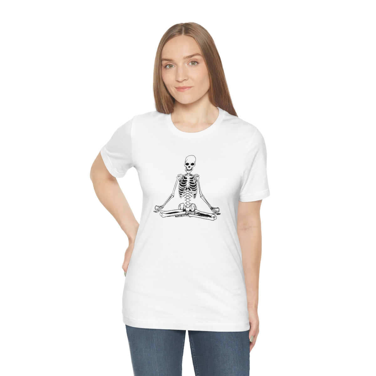 Meditating Yoga Skeleton TShirt, Funny Shirt, Namaste Skeleton, Halloween Lover Gift on Unisex Jersey Short Sleeve Tee