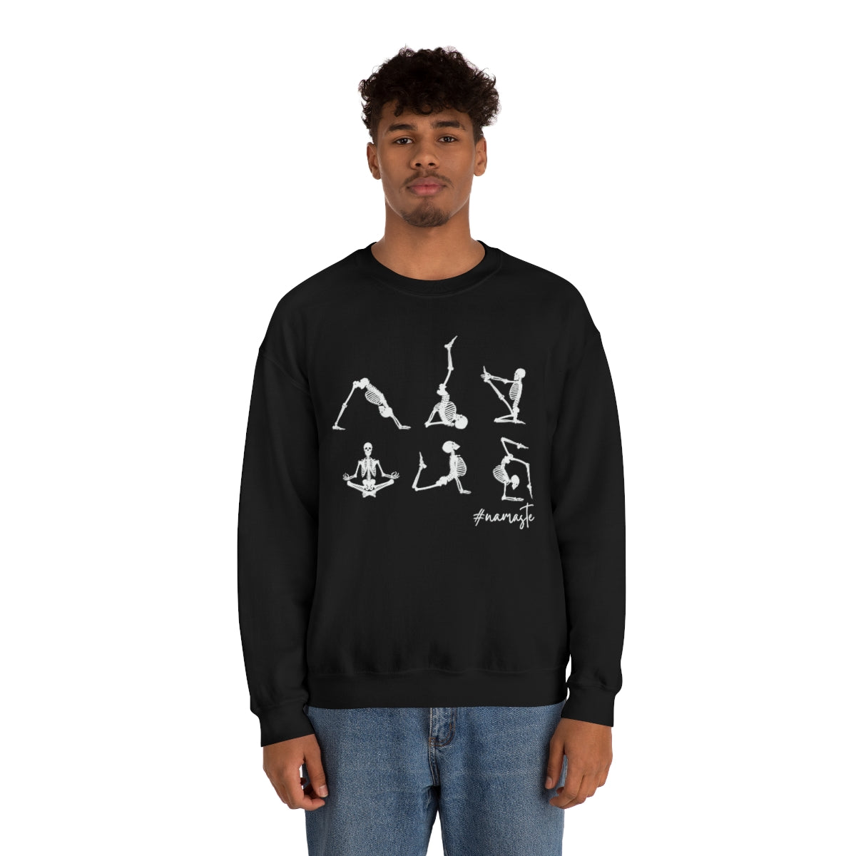 Namaste Skeleton Yoga Sweatshirt, Skeleton Yoga Namaste Sweater, Halloween Crewneck Sweatshirt, Halloween Sweater, Spooky Season, Fall Shirts on Unisex Heavy Blend™ Crewneck Sweatshirt