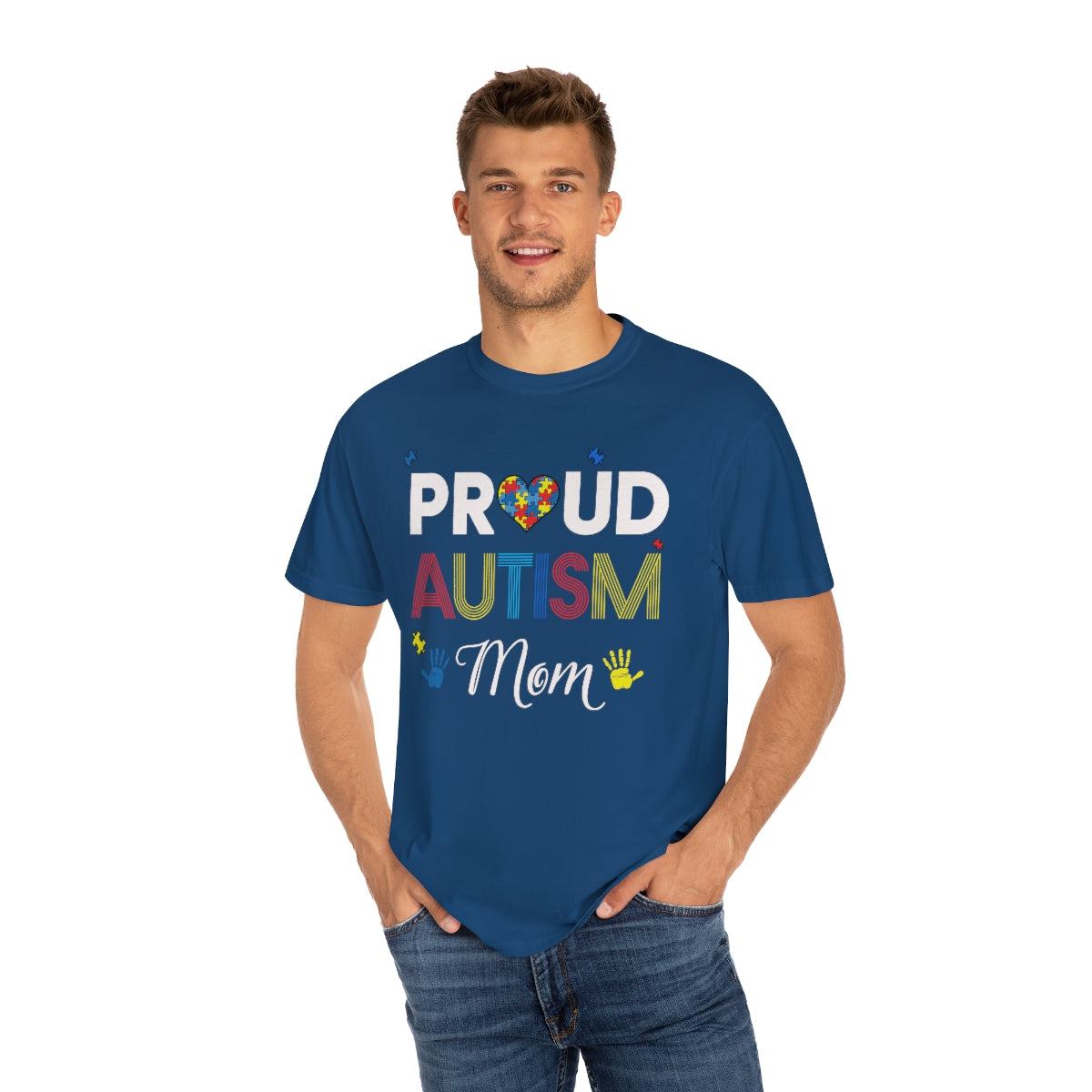 Proud Autism Mom with Hands Puzzle Pieces Autism Awareness Tshirt