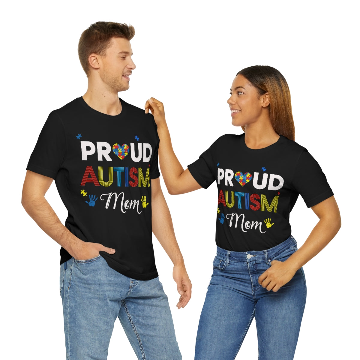 Proud Autism Mom with Handprints Puzzle Pieces Tshirt