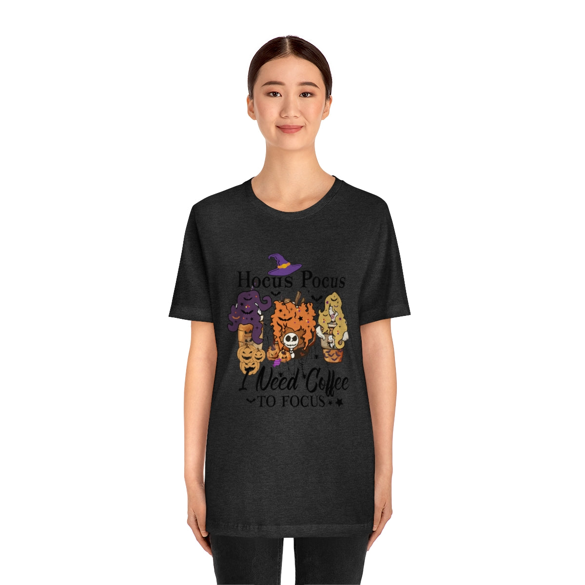 Hocus Pocus, I Need Coffee to Focus Halloween Tshirt, Funny Halloween T-Shirt Design on Unisex Jersey Short Sleeve Tee